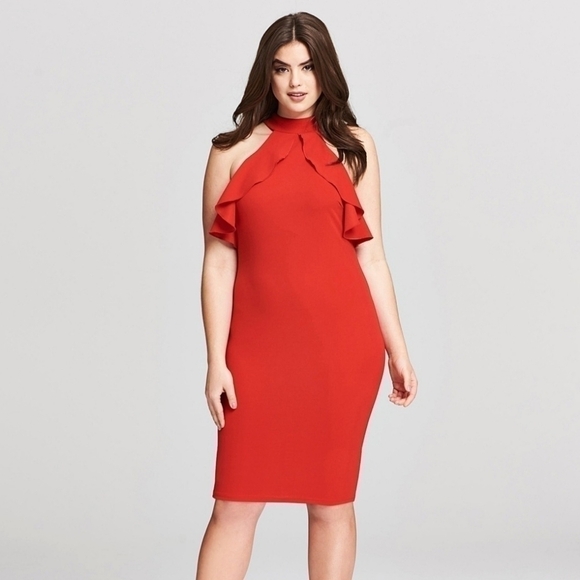 AX Paris Curve Womens 20 Red Reuffle Detail Midi Summer Dress NWT - Picture 1 of 12